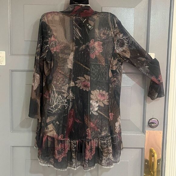 Ali Miles Open Front Reversible Cardigan Floral & Animal Print Oversized Sz S - Picture 6 of 10